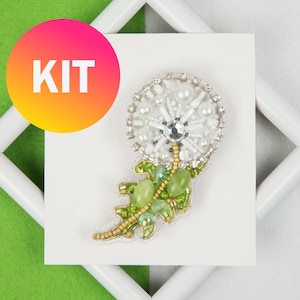 Beaded Brooch Kit “Dandelion” – DIY Bead Embroidery Brooch Set (6.5×5.5 cm)