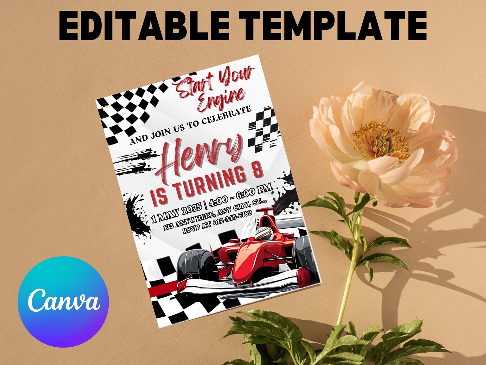 Motor Racing Theme Invitation Car Birthday Invitation: Editable Racing Theme (canva Printable) - Etsy