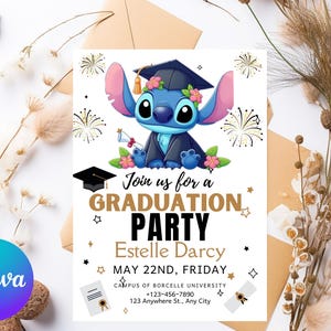 Stitch Graduation Party Invitation | Stitch kindergarten and school Party Invitation | Lilo Angel Invitation Download