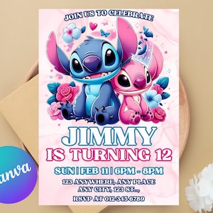Stitch Birthday Invitation | Editable & Printable Template | Cute Stitch Party Invite | Canva Template | Instant Download
