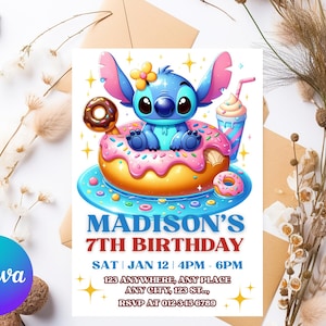 Stitch Birthday Invitation | Editable & Printable Template | Cute Stitch Party Invite | Canva Template | Instant Download
