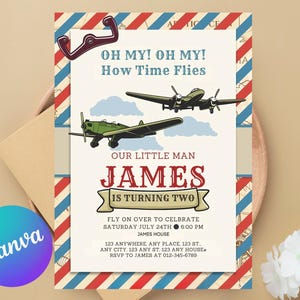 Flugzeug-Geburtstags-Einladung, die Zeit vergeht wie im Flug, Kid Geburtstag einladen, junge Geburtstag einladen, printable, sofortiger Download