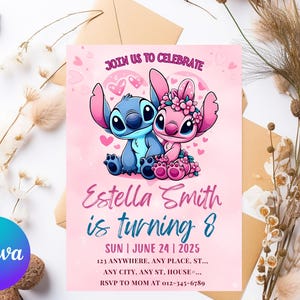 Stitch Birthday Invitation | Editable & Printable Template | Cute Stitch Party Invite | Canva Template | Instant Download