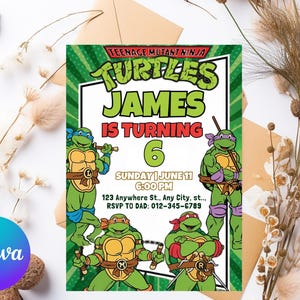 Invitación de las Tortugas Ninja, descarga instantánea, plantilla de invitación de cumpleaños para niños de las Tortugas Ninja, invitación editable, invitación de cumpleaños de karate para niño