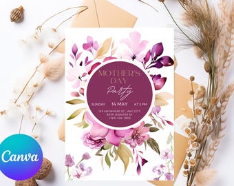 Peony Flowers Mother's Day Brunch Invitation, Editable Template (Digital Download)
