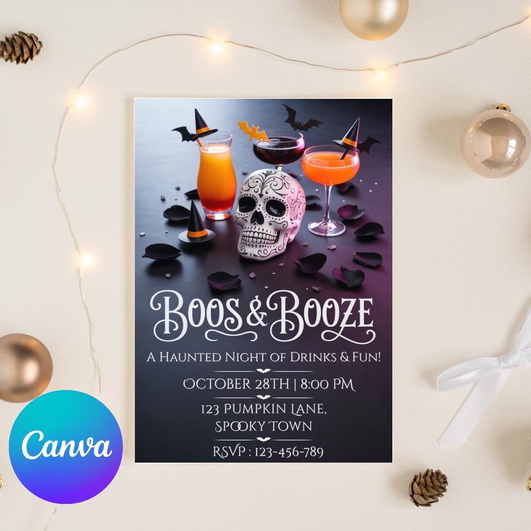 Editable Boos and Booze Halloween Party Invite: Spooky Costume Party ...
