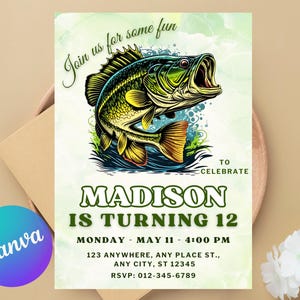 Modello modificabile per invito di compleanno a tema pesca, invito di compleanno a tema pesca, invito a tema pesca, divertiti, compleanno per ragazzi, download immediato