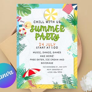 End of Summer Party Invitation, Summer Party Invitation, Summer Invites, Canva template