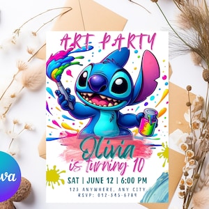 Editable stitch Art Birthday Party Invitation, stiych Art in Party Birthday Party Invite, Art Painting Artist Birthday
