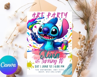 Stitch Art Birthday Party Invitation, Editable Invite (Digital Download)