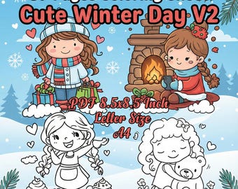 Cute Winter Coloring Pages for Kids, Kawaii Winter Girls Coloring Pages  PDF37 Pages