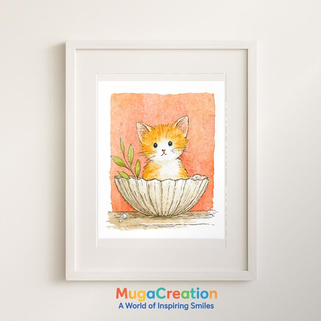 Cute Kitten Wall Art Printable, Watercolor Baby Cat Nursery Decor ...