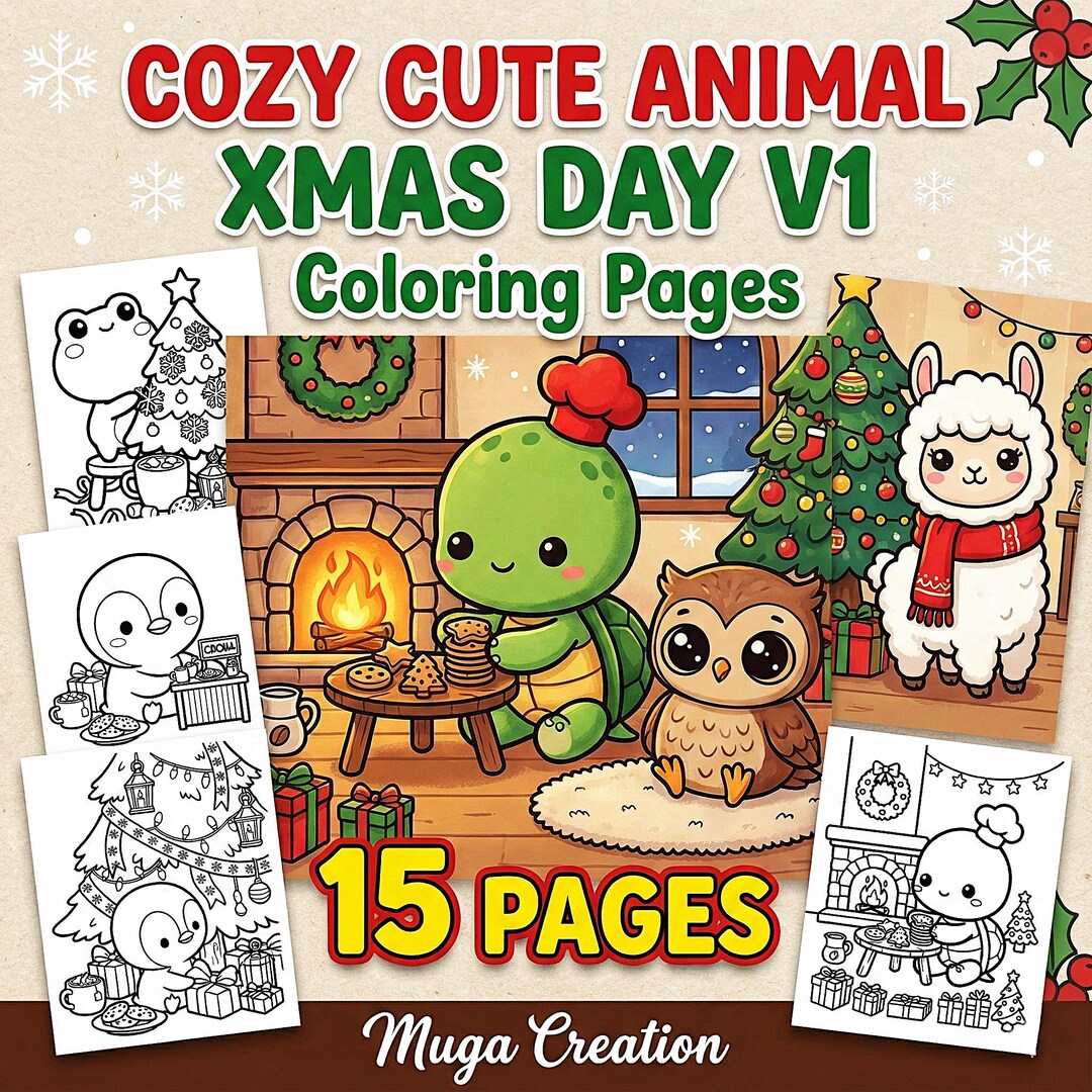 Cozy Christmas Animal Coloring Pages | Kids Holiday Activity (PDF) - Etsy