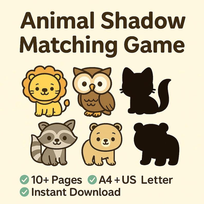 Animal Shadow Matching Game Printable | Preschool Learning Activity ...