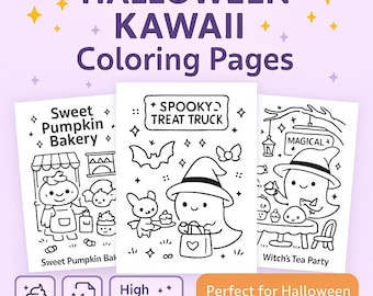 Halloween Kawaii Coloring Pages for Kids – Cute Printable Sheets (PDF)
