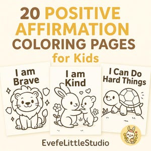 Positive Affirmation Malseiten für Kinder - Wachstumsmentalität und Selbstwertgefühl Printable Set (A4 + US Letter)