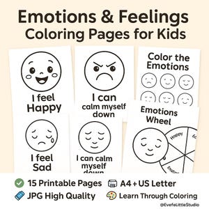 Emotions & Feelings Coloring Pages for Kids – SEL Activities with Affirmations – Social Emotional Learning Printable Set PDF