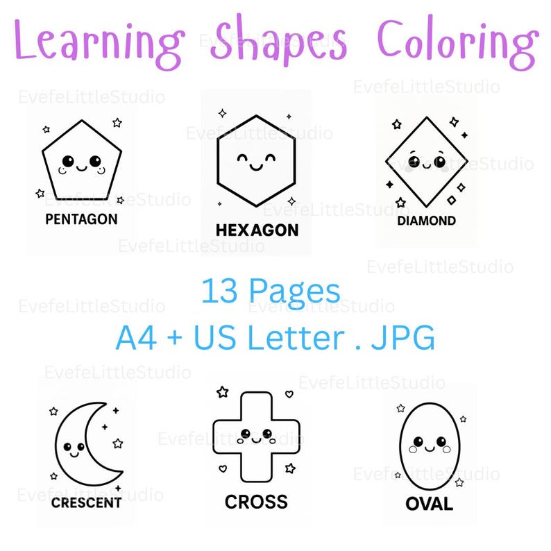 Learning Shapes Coloring Pages | Preschool Printable | 13 Pages JPG PDF ...
