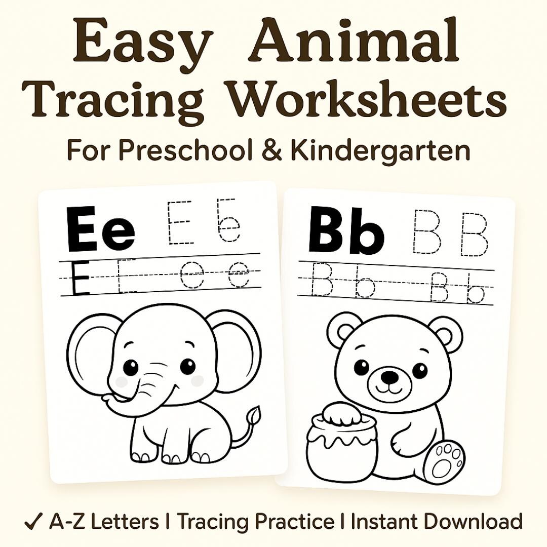 Animal Tracing Worksheets for Preschool | Handwriting Practice (PDF JPG ...