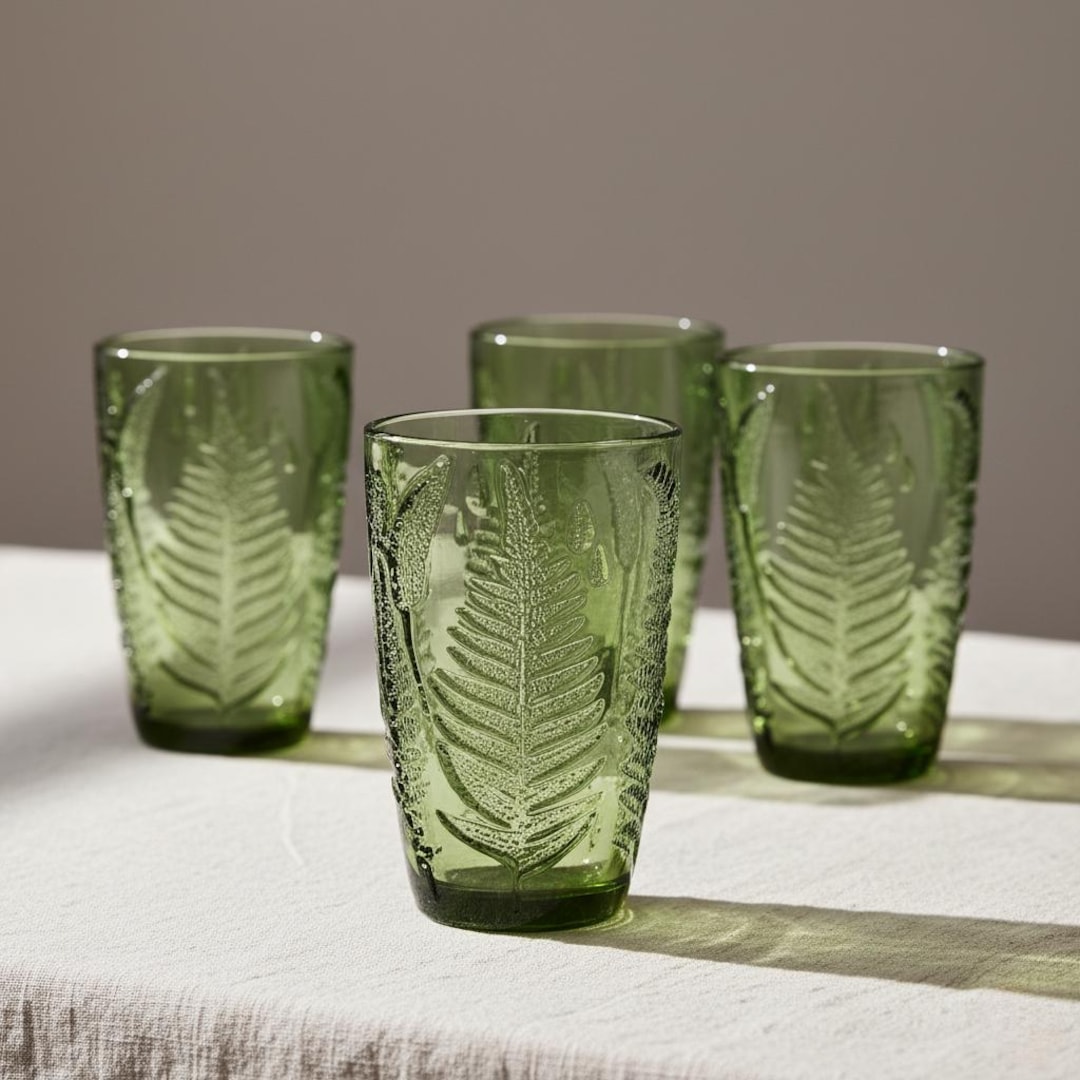 Embossed Fern Green Glass Tumblers  Vintage-inspired Drinking Glasses (12  Oz) - Etsy