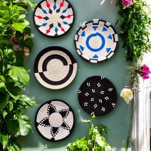 Boho Woven Wall Baskets and Tray Set, Handcrafted Queen Headboard Decor, Bohemian Wall Plates for Living Room Decor