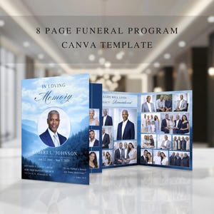 Elegant Funeral Program Template, 8 Page Canva Memorial Program, In Loving Memory, Printable Order of Service (Canva) FP-21
