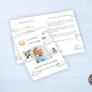 Boy Funeral Program Template, Child Celebration of Life Program, Baby Memorial Template (Canva, Instant Download) F012