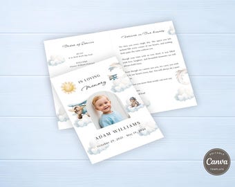 Boy Funeral Program Template, Child Celebration of Life Program, Baby Memorial Template (Canva, Instant Download) F012