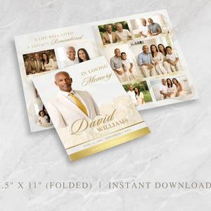 Elegant Cream and Gold Funeral Program Template | 8 Page Canva Memorial Program | Editable Obituary and Order of Service | FP-19 image 2