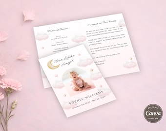 Infant Memorial Program Template, Baby Funeral Program, Celebration of Life (Canva, Instant Download) F011