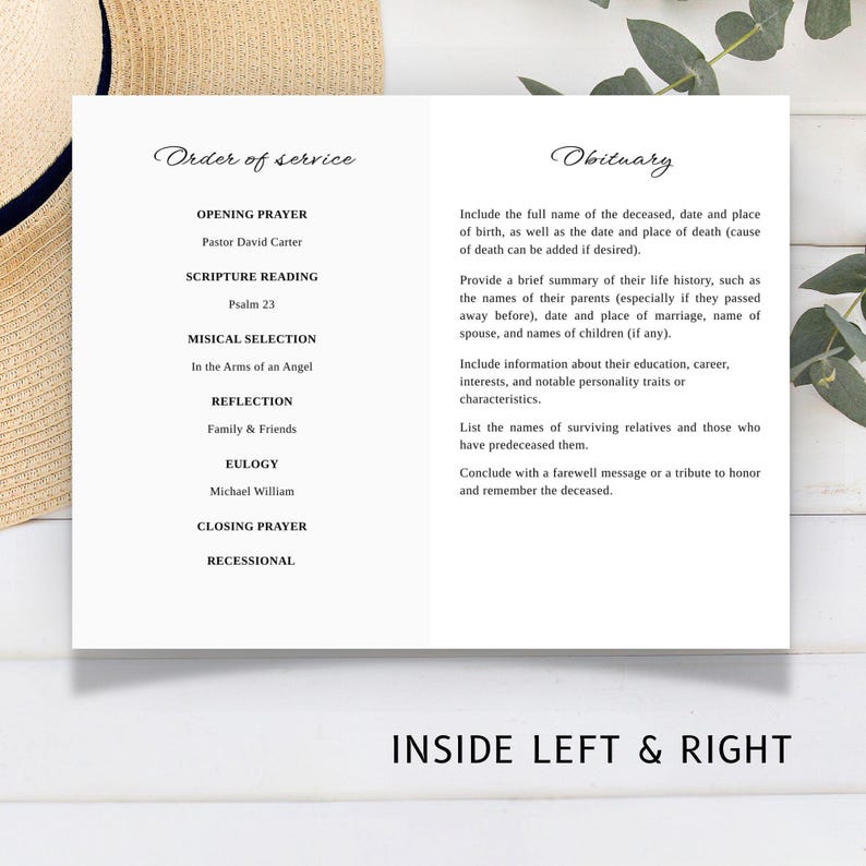 Funeral Program Template, Editable Memorial Service, Celebration of ...