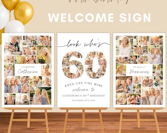 60th Birthday Welcome Sign Set Canva Template – Editable Photo Collage poster, Number Collage BS-04