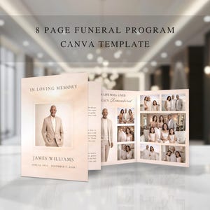 豪華な葬儀プログラム｜ニュートラルなメモリアルブックレット（Canva、即時ダウンロード）FP-46