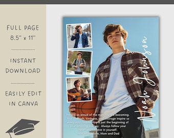 Editable Full Page Yearbook Ad Template Canva | Graduation Senior Tribute, High School Memory Page Layout | Instant Download YB-12