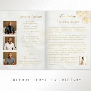 Elegant Cream and Gold Funeral Program Template | 8 Page Canva Memorial Program | Editable Obituary and Order of Service | FP-19 image 4