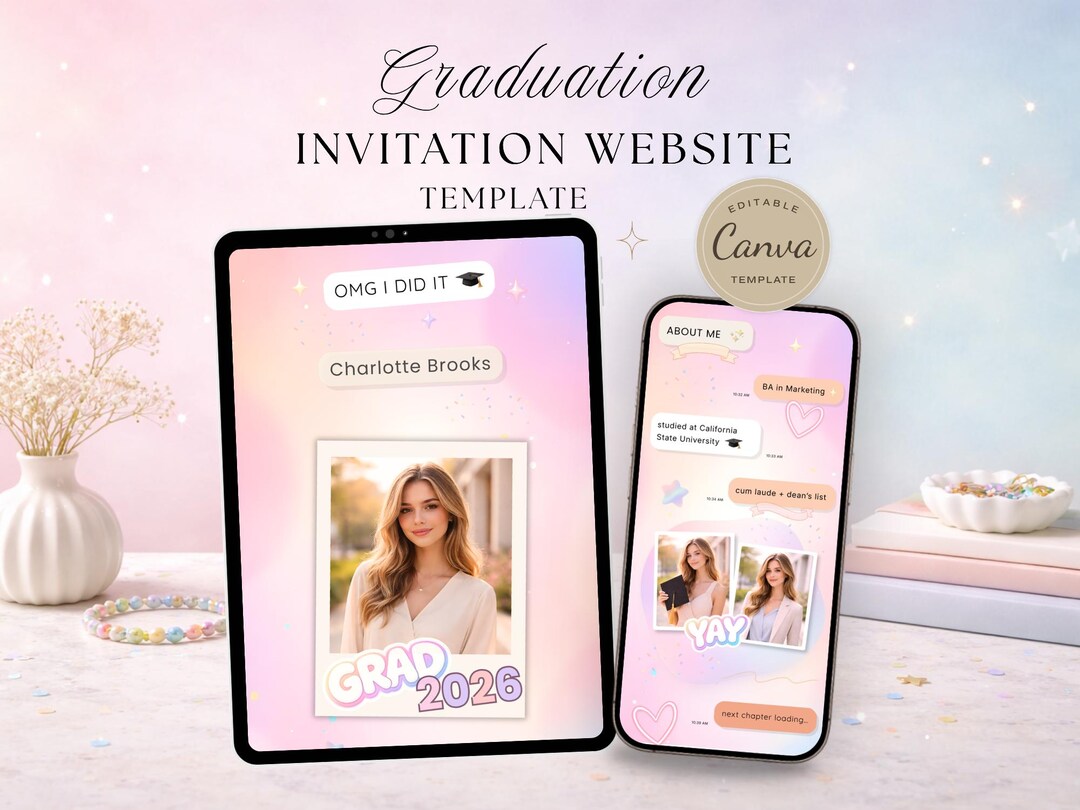 Graduation Website Template, Chat Style Grad Invite, Canva RSVP Website ...