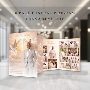Luxury Funeral Program Template, 8 Page Memorial Program, Photo Tribute Obituary, Editable Celebration of Life (Canva) FP-22