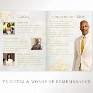 Elegant Cream and Gold Funeral Program Template | 8 Page Canva Memorial Program | Editable Obituary and Order of Service | FP-19 image 6