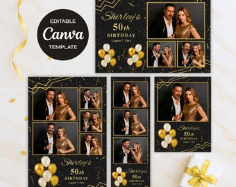 Black Gold 50th Birthday Photobooth Template (Canva Editable, Digital Download) PB-02