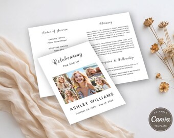Funeral Program Template Canva, Editable Memorial Program, Celebration of Life Program (Canva, Instant Download) F016
