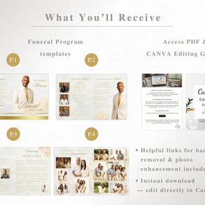 Elegant Cream and Gold Funeral Program Template | 8 Page Canva Memorial Program | Editable Obituary and Order of Service | FP-19 image 12
