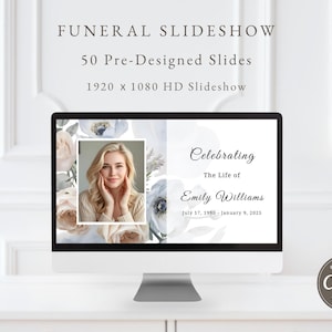 Floral Funeral Slideshow Template, Celebration of Life Photo Tribute (Canva Editable, Digital Download) F015