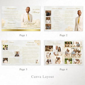 Elegant Cream and Gold Funeral Program Template | 8 Page Canva Memorial Program | Editable Obituary and Order of Service | FP-19 image 10