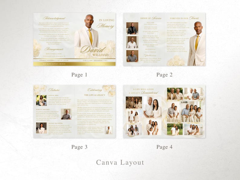 Elegant Cream and Gold Funeral Program Template | 8 Page Canva Memorial Program | Editable Obituary and Order of Service | FP-19 image 10