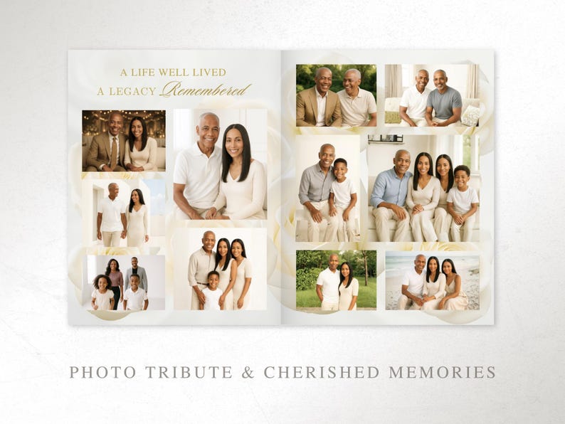Elegant Cream and Gold Funeral Program Template | 8 Page Canva Memorial Program | Editable Obituary and Order of Service | FP-19 image 5