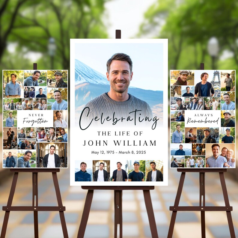 Sign Collage Design Editable Memorial Photo Collage Sign Templates, Funeral Celebration of ...