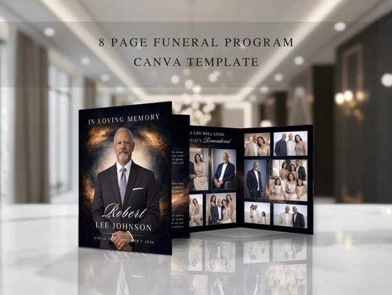 Funeral Program Template, Editable Canva Memorial Booklet (Canva, Instant Download) FP-41