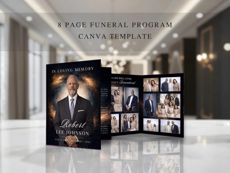 Funeral Program Template, Editable Canva Memorial Booklet (Canva, Instant Download) FP-41 image 1