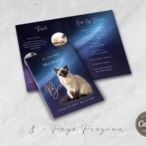 Pet Memorial Program Template, Cat Dog Celebration of Life Program (Canva, Instant Download) F022