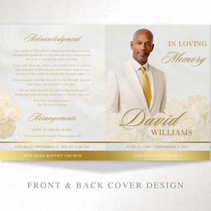 Elegant Cream and Gold Funeral Program Template | 8 Page Canva Memorial Program | Editable Obituary and Order of Service | FP-19 image 3